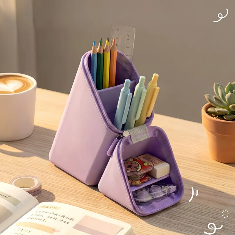 1pc Silicone Pencil Case Foldable Pen Bag Portable Art student Paintbrush Stationery Pouch Washable Office Makeup Storage Bag