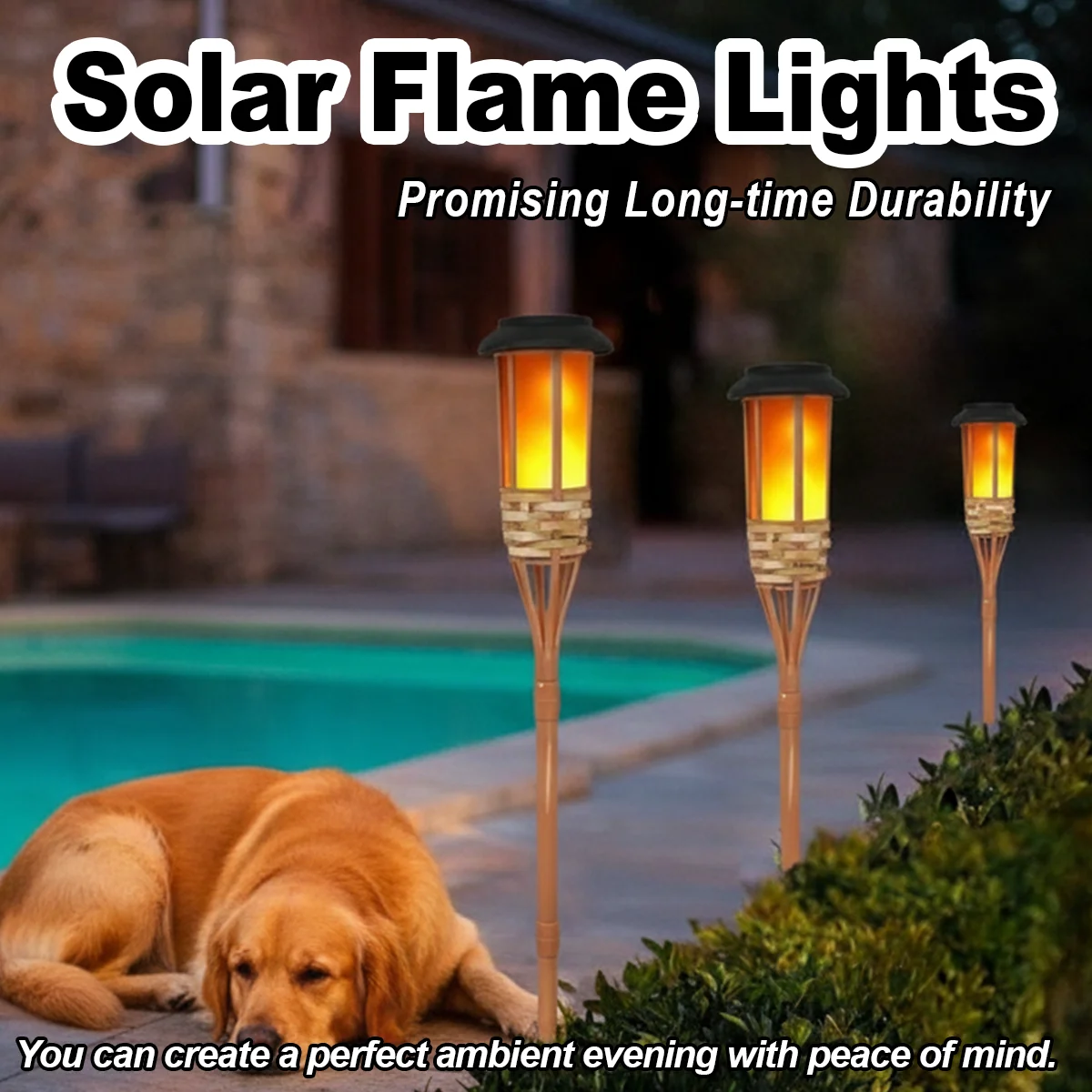 Solar Flickering Flame Torch Light Decorative Outdoor Lights Porch For Outside Garden Lawn Bamboo Lamp Led Yard Decor Landscape