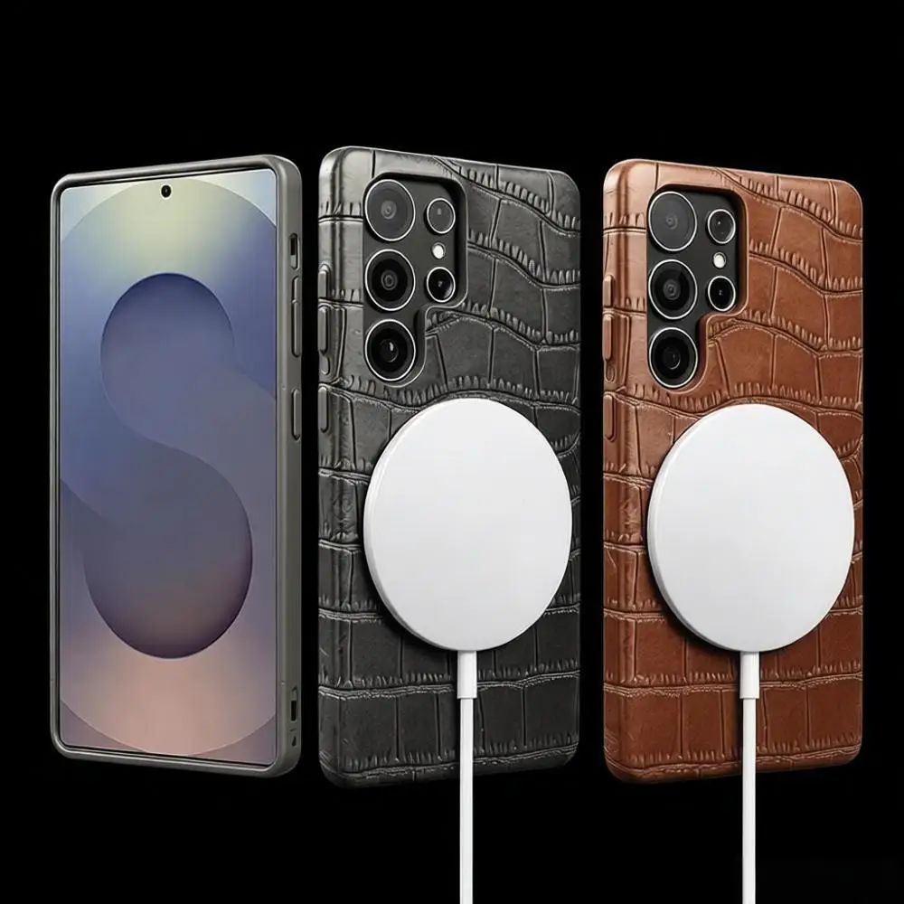 For Magsafe Magnetic Crocodile Leather Case For Samsung Galaxy S26 Ultra S24 FE S23 Plus S22 S21 S25 Ultra Phone Case Back Cover