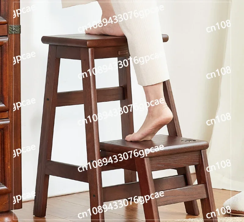 Folding Ladder Herringbone Ladder Thickened Solid Wood Ladder Chair Stool Dual-purpose Climbing Stairs Small Rack