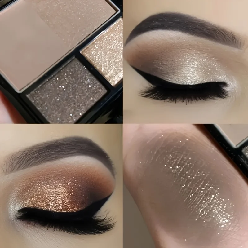 4色ヌードブラウンアイシャドウパレット - 細かい輝きのあるパール調、スモーキーメイクに最適なアースカラー、マットとシマー仕上げ