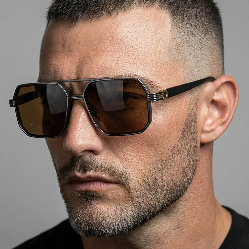 Arrow Double Beam Polygon Sunglasses Men's Retro Ins Distinctive Sunglasses Trendy Large Frame Glasses Trendy Women