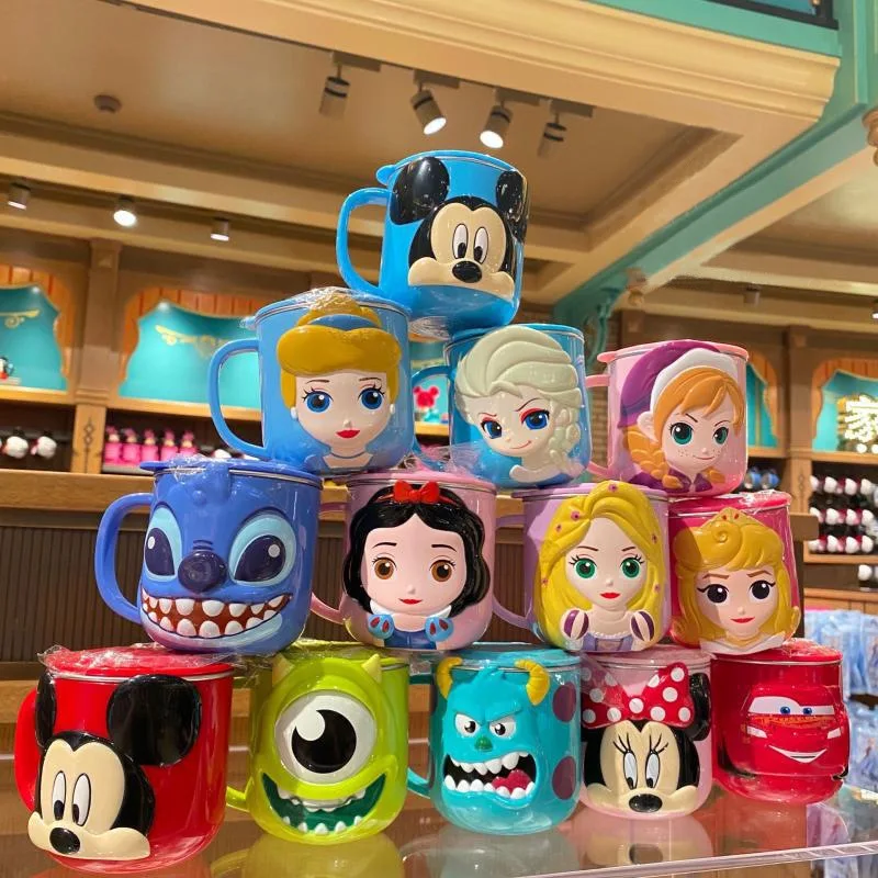 Disney Cups Frozen Elsa Anna Princess Cartoon Milk Cup Mugs 3D Mickey Minnie Stainless Steel Cup Baby Kids Girls Coffee Mug