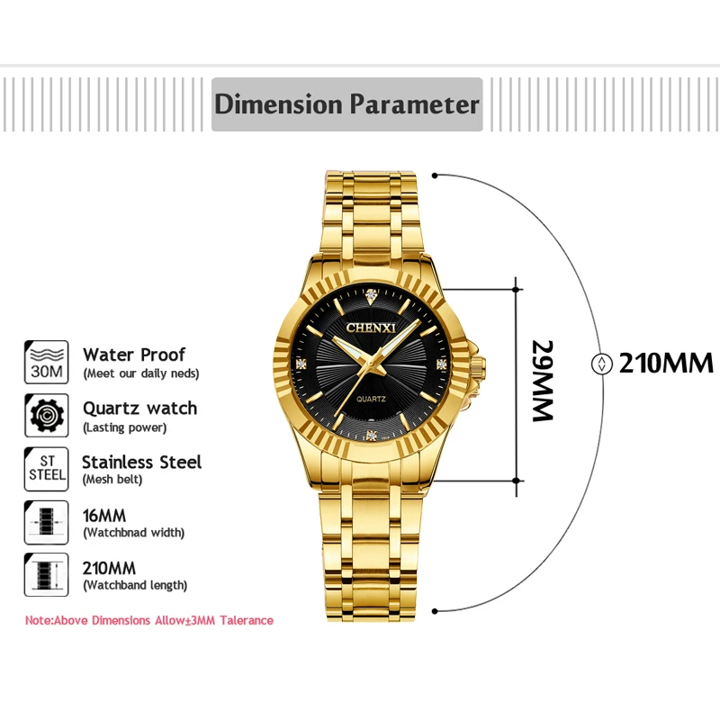 CHENghts-Montre Analogique à Quartz de Luxe pour Femme, Horloge Dorée, Étanche, Bracelet en Acier localité, à la Mode