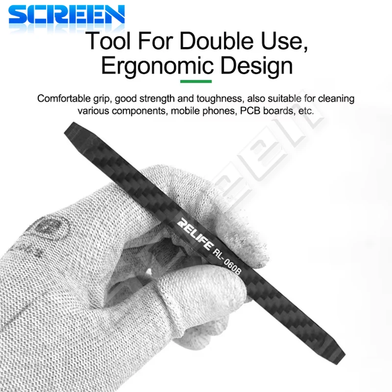 RELIFE RL-060B Barra de palanca de desmontaje no magnética de fibra de carbono herramienta de desmontaje táctil de batería conductora térmica antiestática