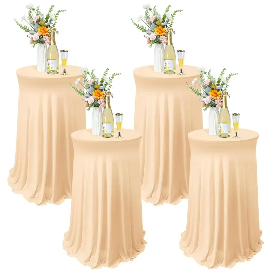 

4 Packs Round Spandex Cocktail Tablecloths with Skirt 32 x 43 Inch Cocktail Round Table Cover Spandex Stretch Square Tablecloth