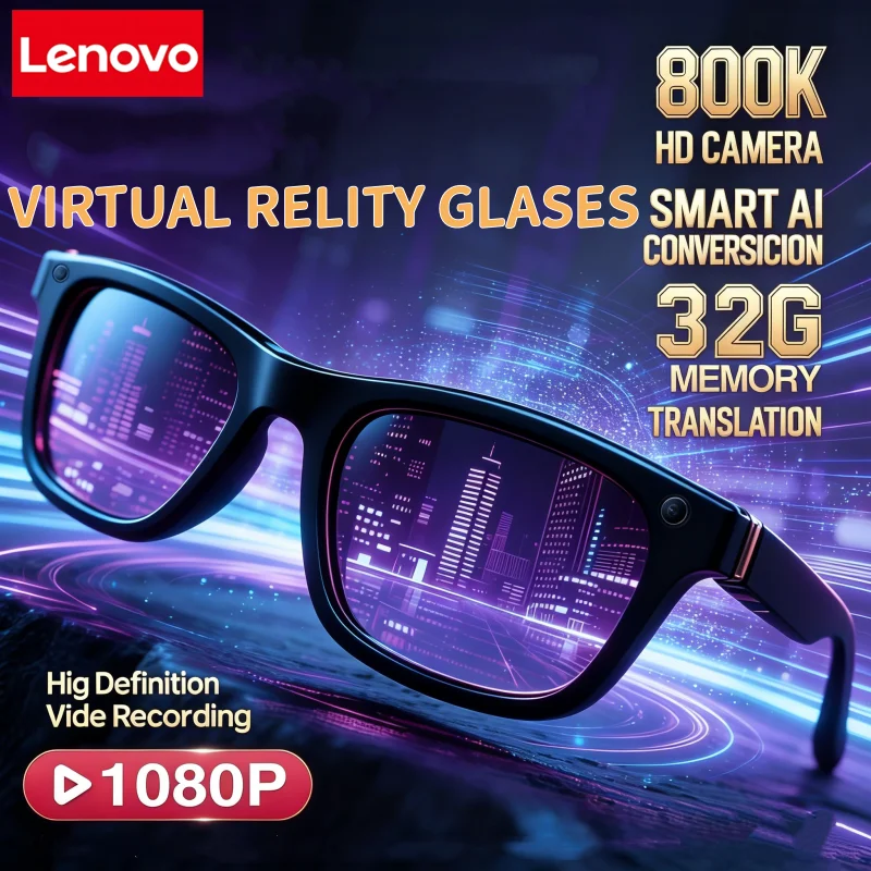 

Умные очки Lenovo AI с камерой 8K HD, LED-подсветкой, функцией перевода, для видеозаписи совещаний, спортивные солнцезащитные очки для активного отдыха, новинка 2026 года