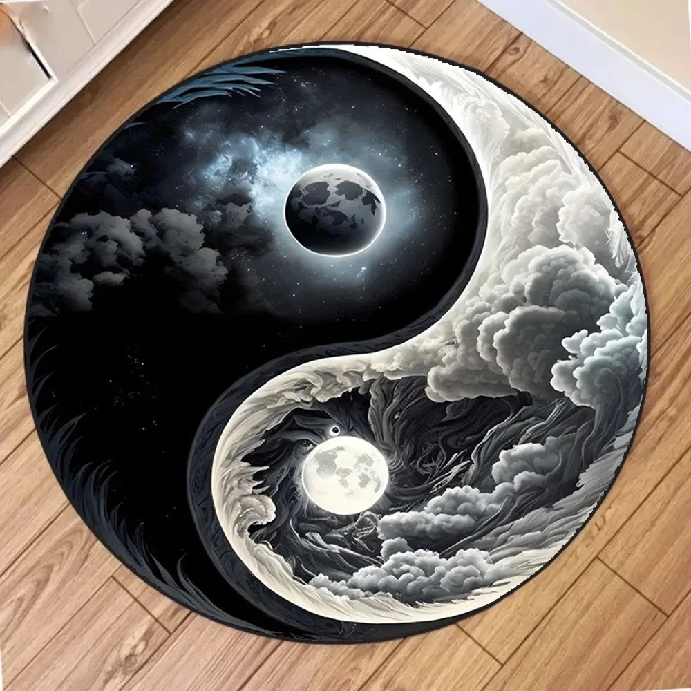 Yin Yang Dragon Round Rug Chinese Mythology Pattern Carpet Living Room Bedroom Decorative Floor Mat