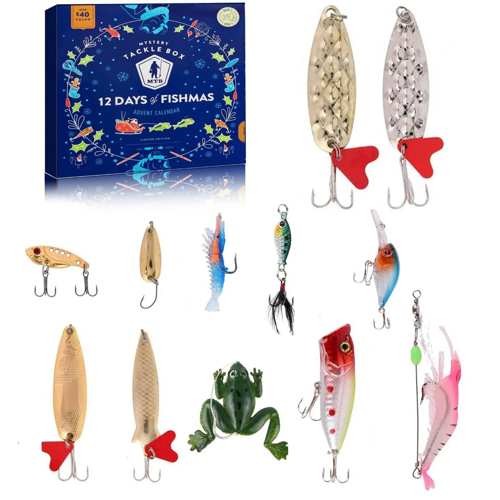 Fishing Tackle Advent Calendar 24 Days Fishing Lures Set Box for Husband Father Fishermen