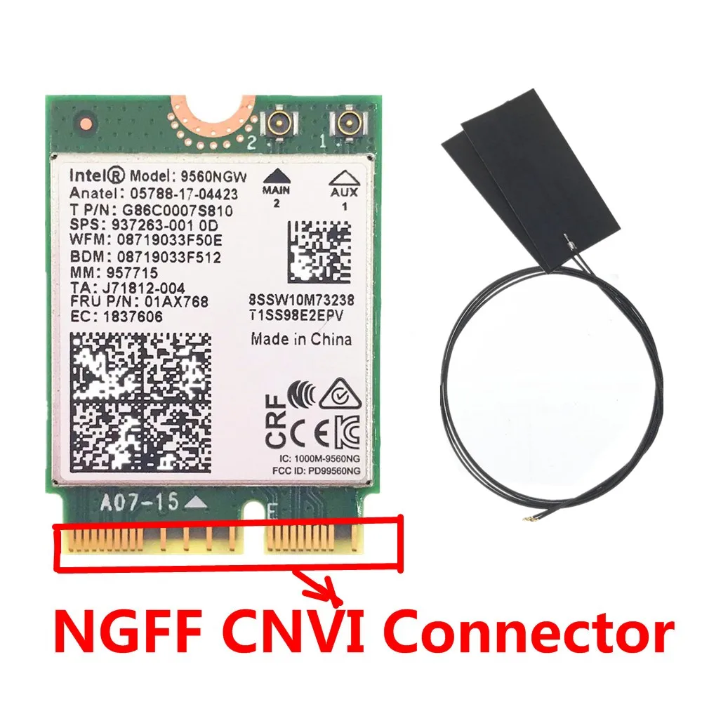 Dual Band Wireless AC 9560 for Intel 9560NGW 802.11ac NGFF CNVI 2.4G/5G 2x2 WiFi Card Fit for Bluetooth 5.0 + Antennas