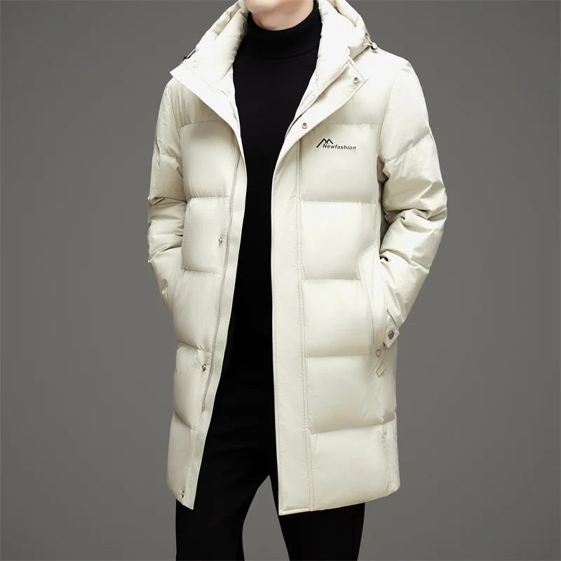 2024 Winter Men Black White Duck Down Basic Coat Thick Thermal Puffer Parkas Male Cosy Warm Outerwear Casual Padded Overcoat New