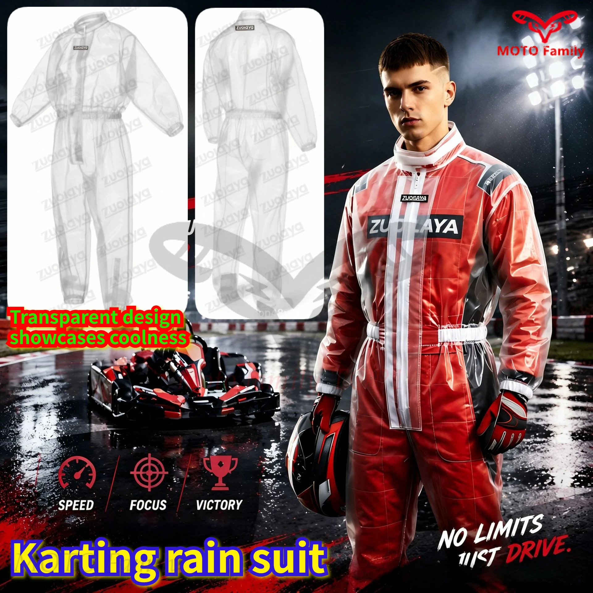 Waterproof kart jumpsuit, transparent raincoat light soft motorcycle racing suit keep it dry impermeable motociclista