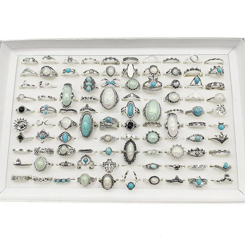 50 teile/los Großhandel Heißer Große Gefälschte Opal Geschnitzte Finger Ringe für Frauen Party Schönheit Kristall Blume Mond Sonne Schädel Crown bar Schmuck – Detail 24