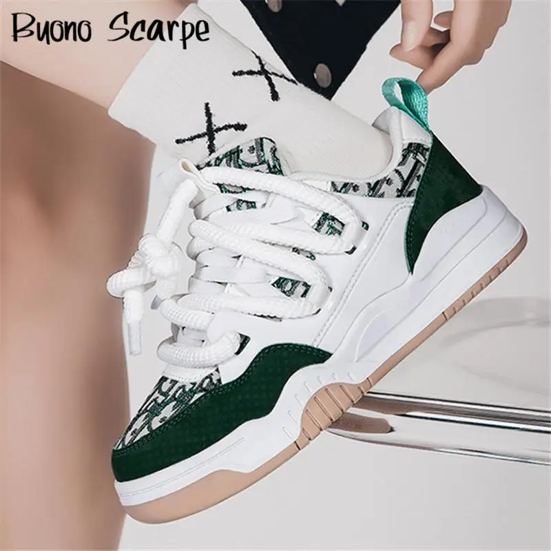 

Unisex Plus Size Mixed Color Patchwork Round Toe Thick Sole Men Women Sneakers Skateboard New Popular Western Punk Street Shoes