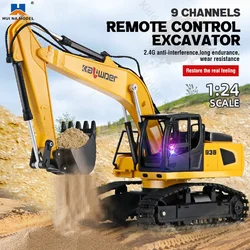 Huina RC Excavator Track Truck 2.4Ghz 9CH 1:24 Sound Light Engineering Car Remote Control Vehicle Boy Toy for Kid Christmas Gift