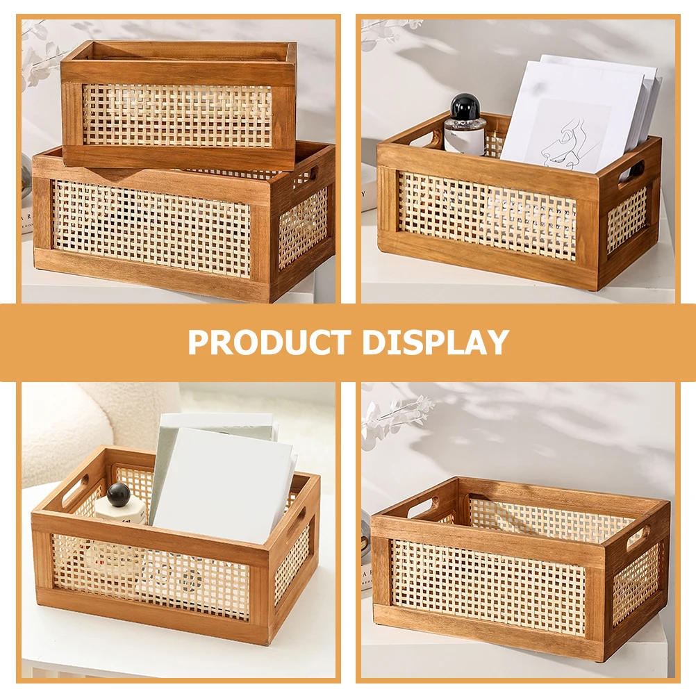 

Solid Wood Storage Box 30x20x14cm Large Capacity Woven Baskets Vintage Decorative Home Organization Toy Basket Bathroom Storage