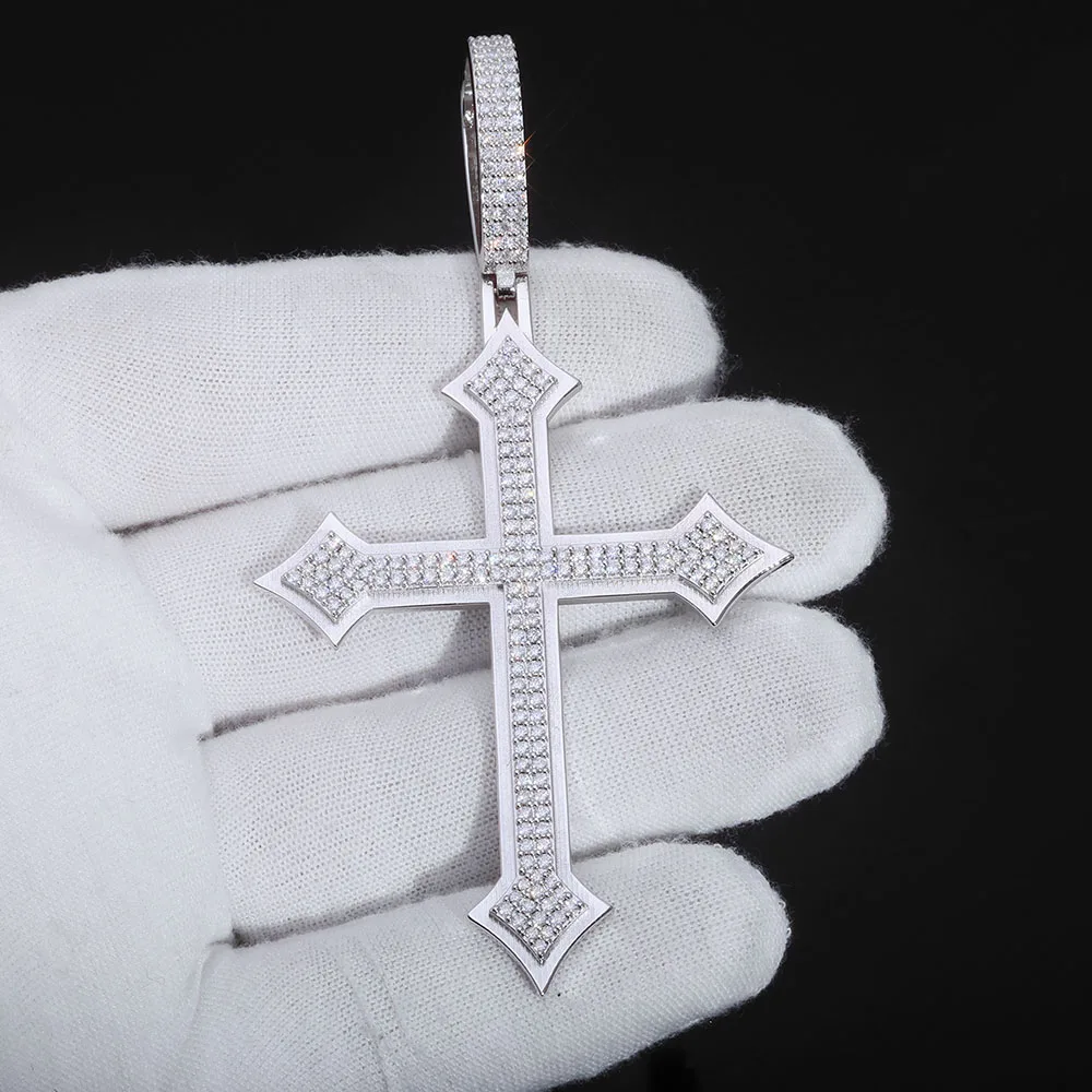 

Кулон-крест HHIOK Custom 70 мм с муассанитом, серебро 925 пробы, хип-хоп украшение