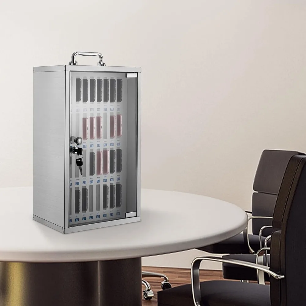 Stainless Steel Cell Phone Locker 36 Slots Cell Phones Storage Cabinet Pocket Chart Storage Locker Box with Lock for Classroom