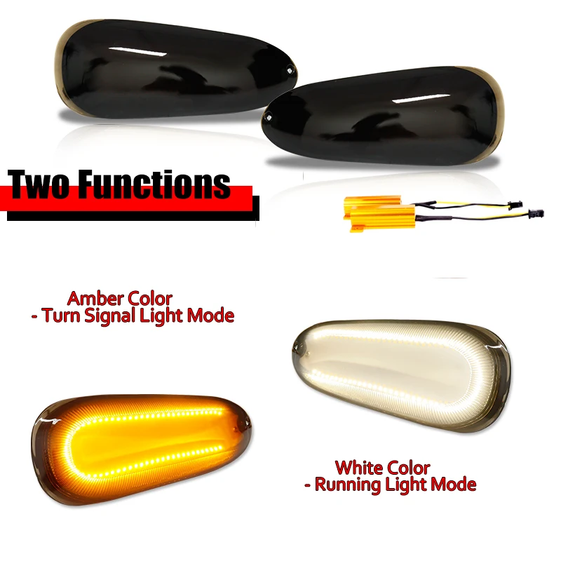 Gtinthebox Dual-color Amber LED Car Front Bumper Turn Signal Lights w/ White DRL /Driving Lights For 1994-1998 Mitsubishi 3000GT