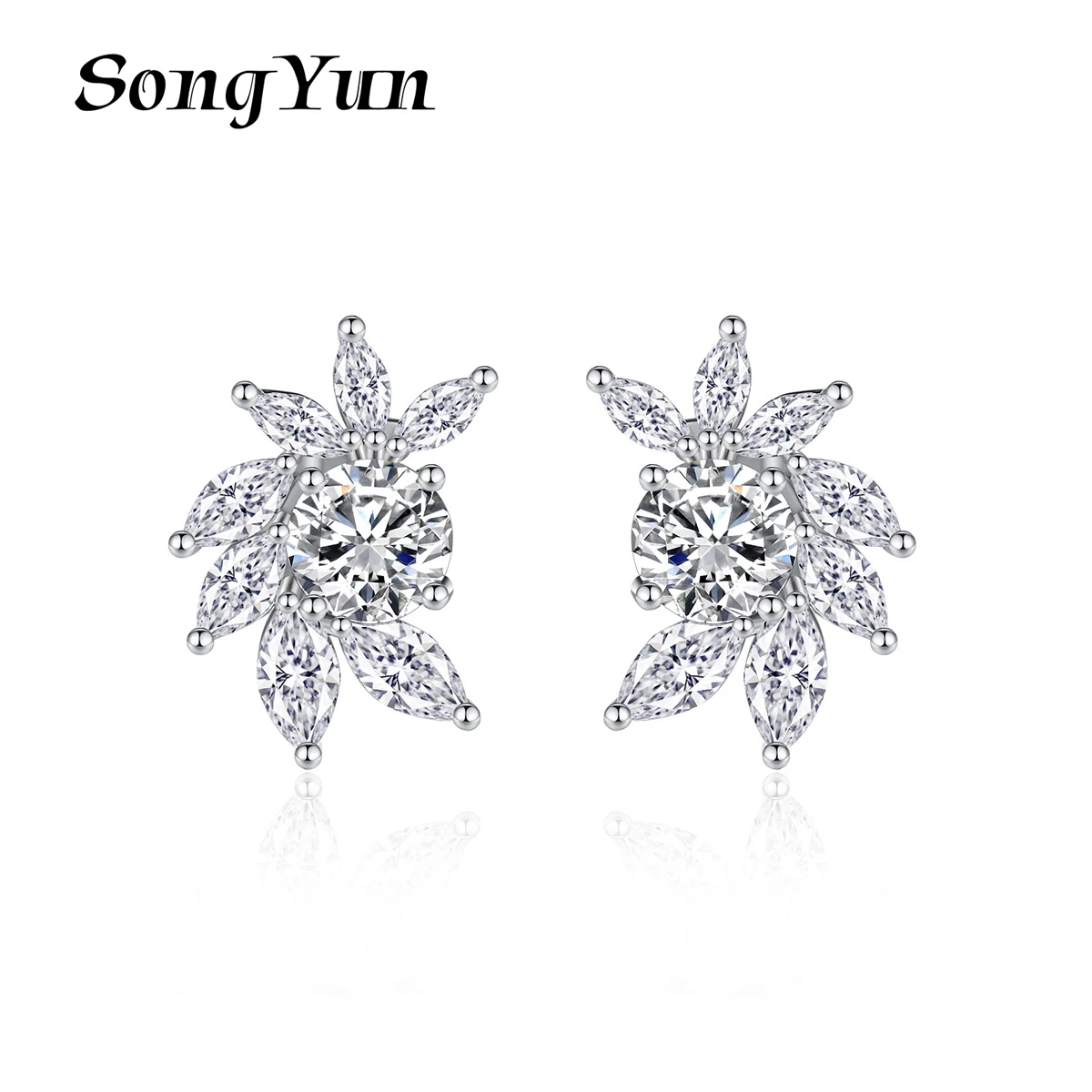 

SongYun Jewelry Manufacturer MHT Stone Studs Flash Copper Inlaid Crystal Earrings Left And Right Symmetrical Bridal Earrings