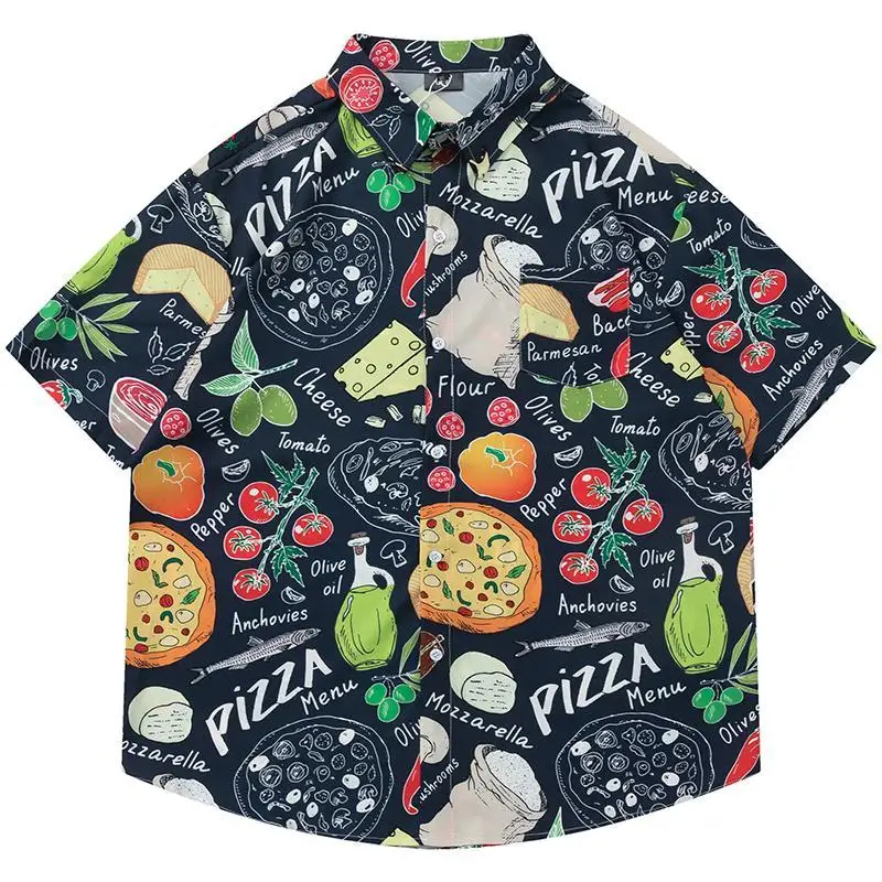 

Korean trendy food boring printed shirt loose trendy popular printed casual short-sleeved shirt men clothing y2k tops t shirts