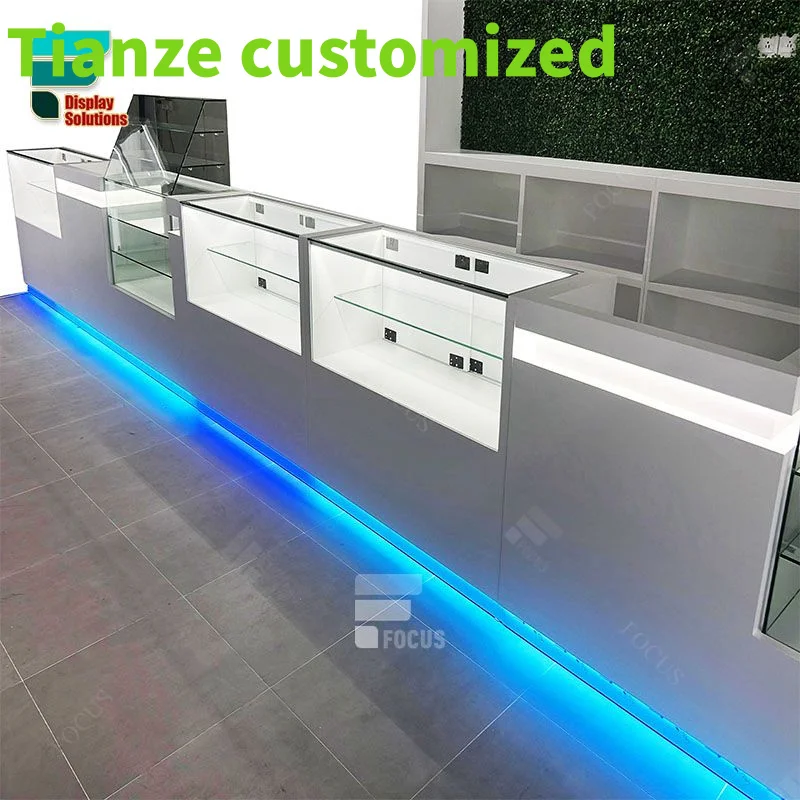 

(customized)Display Showroom Double Side Glass Display Cabinet Dispensary Shelves Glass Displays Smoke Shop