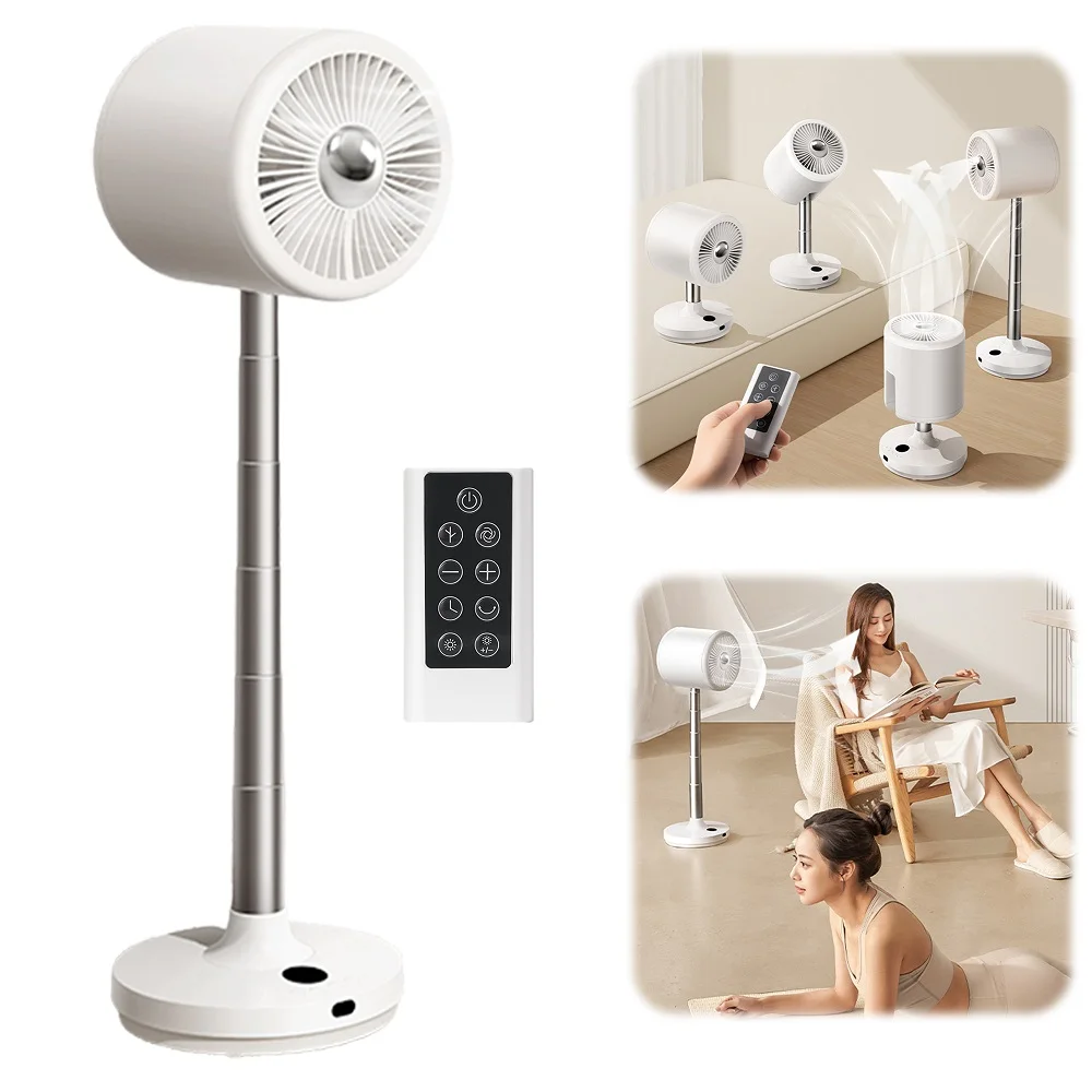 7 Speed Adjustable Electric Fan Remote Control Rechargeable Shaking Head Strong Wind Stand Fan With Night Light Air Cooler