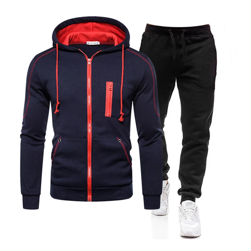 Autumn Winter Mens Tracksuit Business Casual Hooded Sweatshirts Black Jogging Sweatpants 2024 New in zipper Jacket Coat Clothing