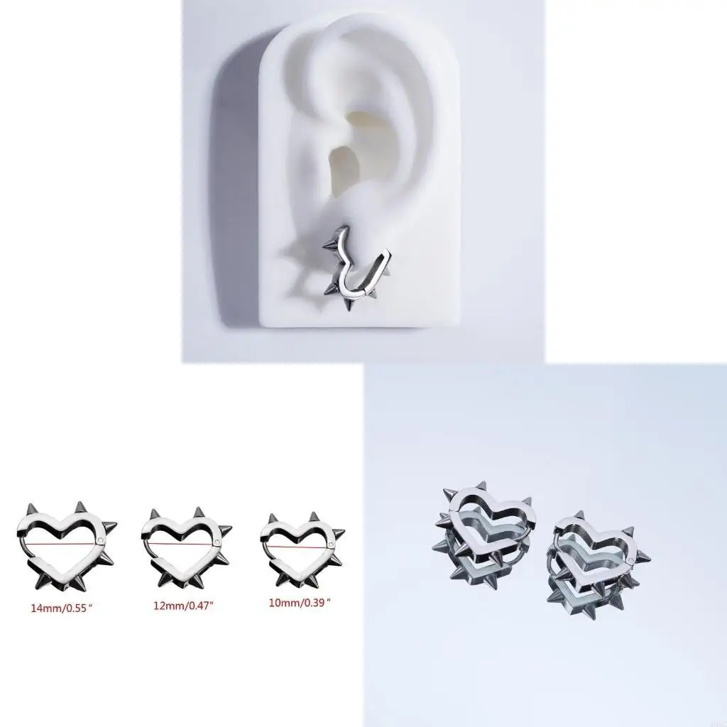 195C Huggie Hoop-Earrings Dainty Simple Heart Rivet Taper Earrings Hip-Hop Spike-Stud-Earrings Jewelry Gift for Women