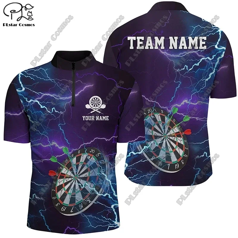 PLstar Cosmos-3D Printed Dardos Zipper Polo Shirt, nome personalizado, jogando dardos Club Team, Indoor Sports Lazer 5, Novo