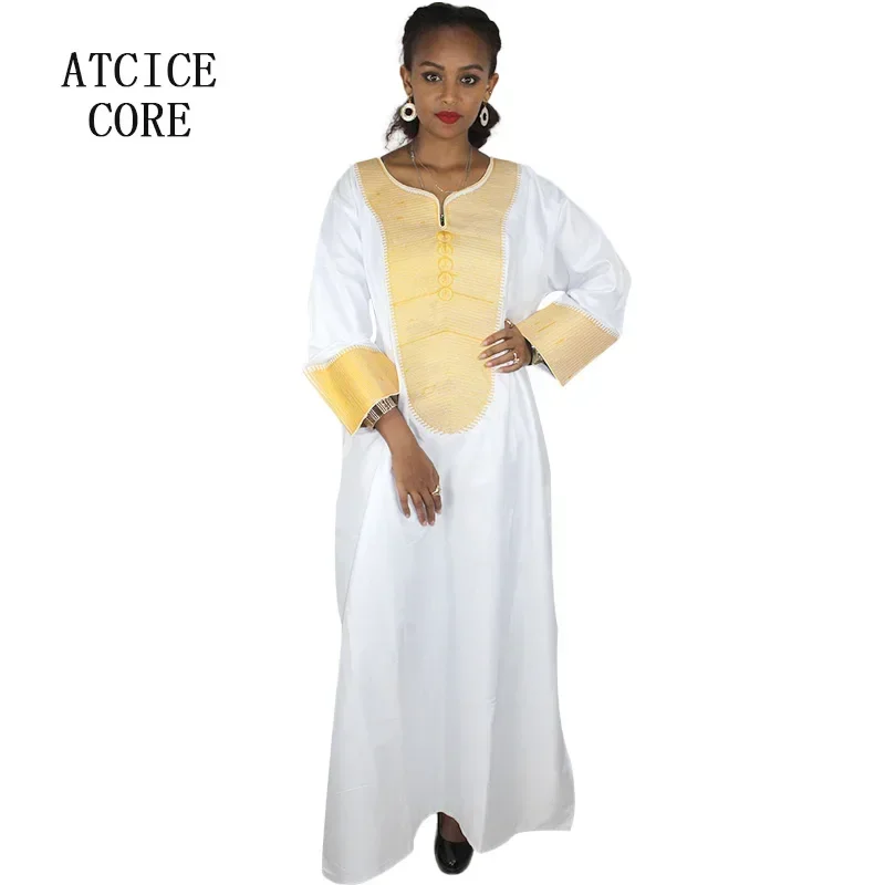 African Dresses For Woman Bazin Riche Embroidery Design Long Dress With Scarf