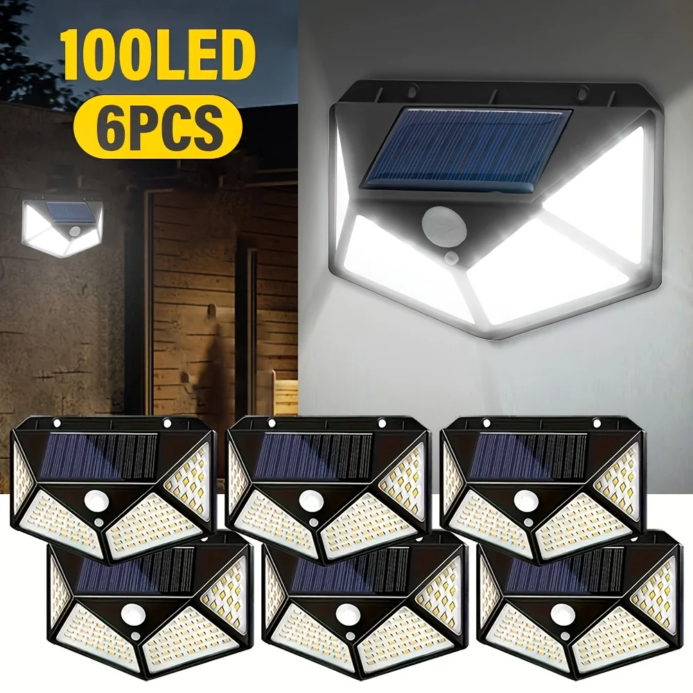 1/2/4/6PCS New Solar Lights Outdoor Wall Lamp PIR Motion Sensor 100LED Solar Powered Sunlight Street Light for Garden Courtyard