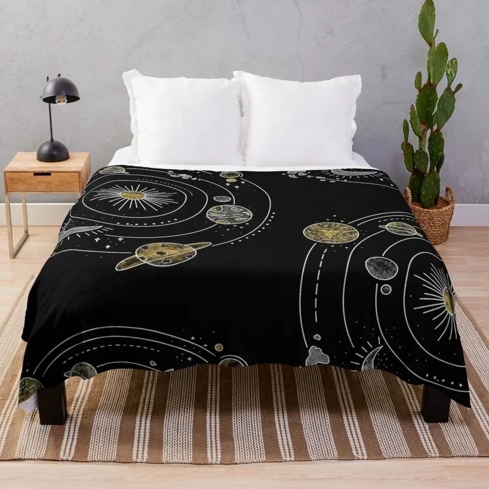 

stars, planets, sun, moon Throw Blanket For Decorative Sofa Flannel warm winter Multi-Purpose Blankets