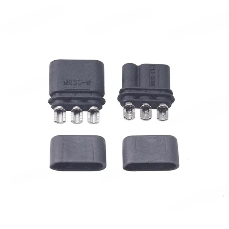 10PCS Aircraft Model Amass MR30 Black Three-core Connector Nickel-plated Male Female Plug Sheathed for RC UAV/FPV/Boat Battery