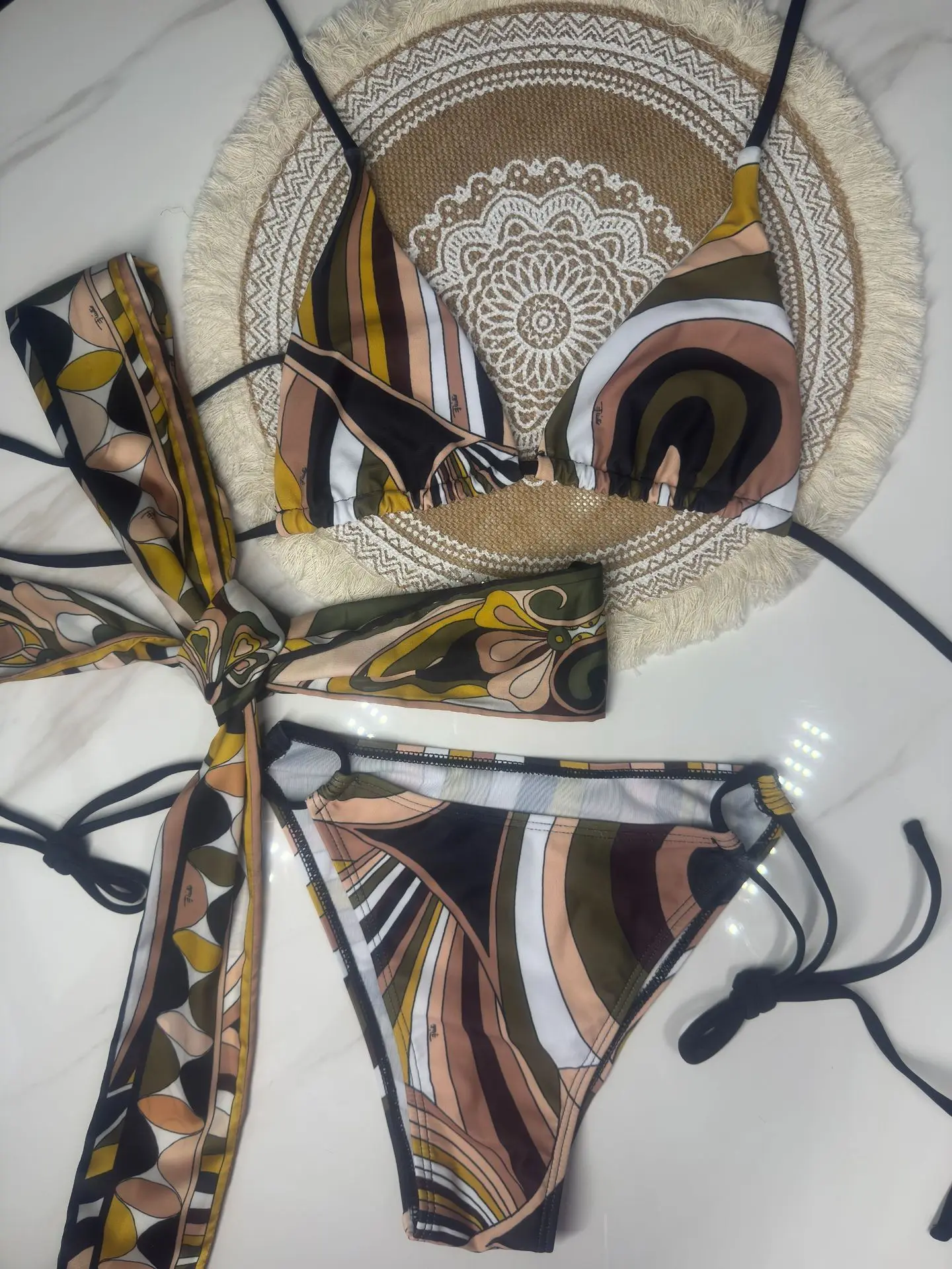 

Hot Lady Letter Printed Colourfull Sexy headband Swimsuit Women Silk Scarf 3 Piece Set Bikini And 2 Piece Jumpsuit Casual Sets