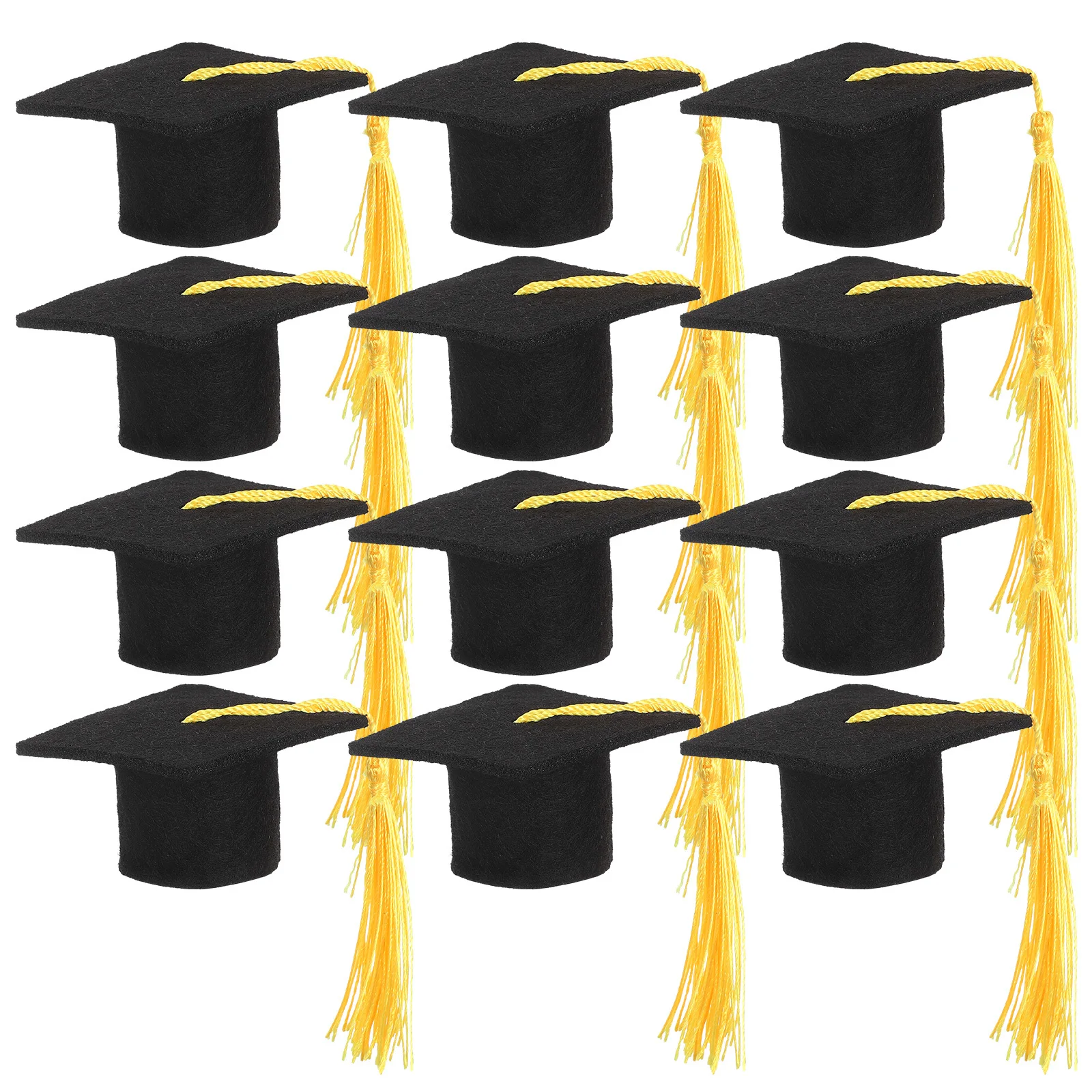 

12pcs Mini Graduation Cake Toppers Bachelor Cap Decorations Yellow Tassels Party Desserts Safe Durable