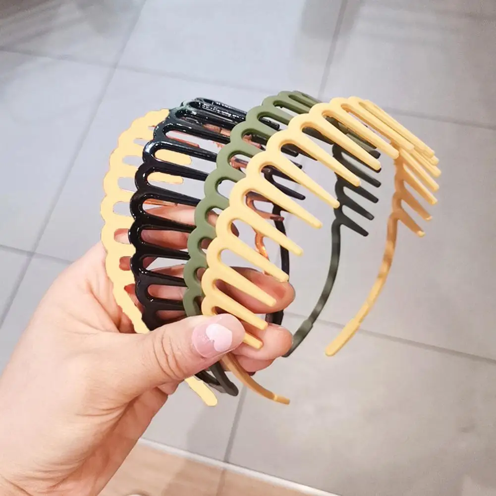 Women Non-Slip Hair Comb Hairband Solid Color Frosted Texture Bang Headband Hair Hoop With Teeth Scalp Protective Hair Clip