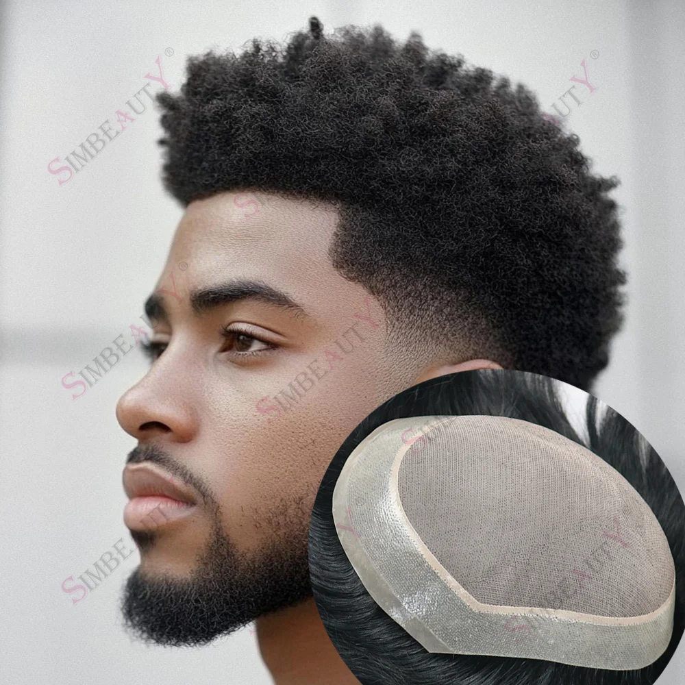 

Natural Hairline Vloop Kinky Curly 4mm 6mm Men Toupee Durable Mono PU Hair System For Black Afro Man Human Hair Wigs Prosthesis