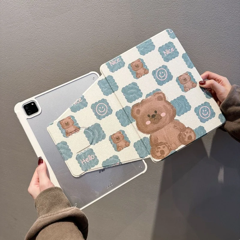 Protective Case for iPad, Case with Cute Bear Biscuit Design, Suitable for iPad Pro 11, 10.2 Inch Tablet, Air 5, Mini 6