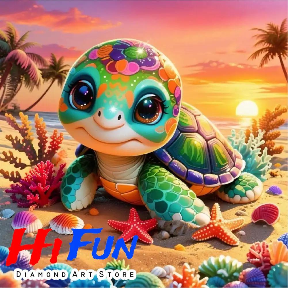 

Diamond Painting Art Summer Beach Scene Turtle DIY Diamond Embroidery Mosaic Cute Tropical Turtle Painting Home Decor