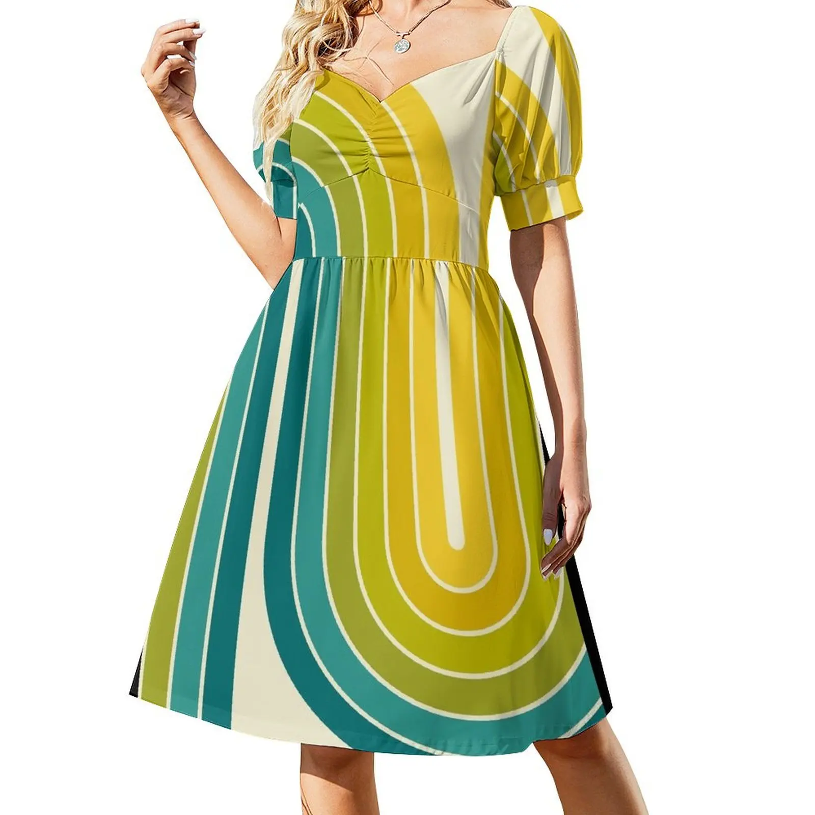 

Retro Geometric Double Arch Design 579 Short Sleeved Dress Cocktail of dresses Dress