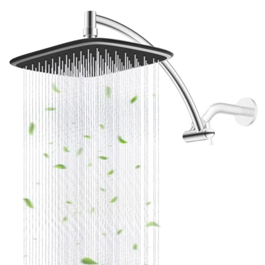 

Rain Shower Head with 12" Shower Head Extension Arm 10" High Pressure Boosting Rainfall/Fixed Showerhead Metal Shower Head Exte
