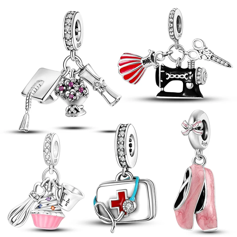 925 Sterling Silver Job Series Charms Ballet Beads Doctor Pendant For Women Silver Gift Fit Original Bangle Bracelet DIY Jewelry