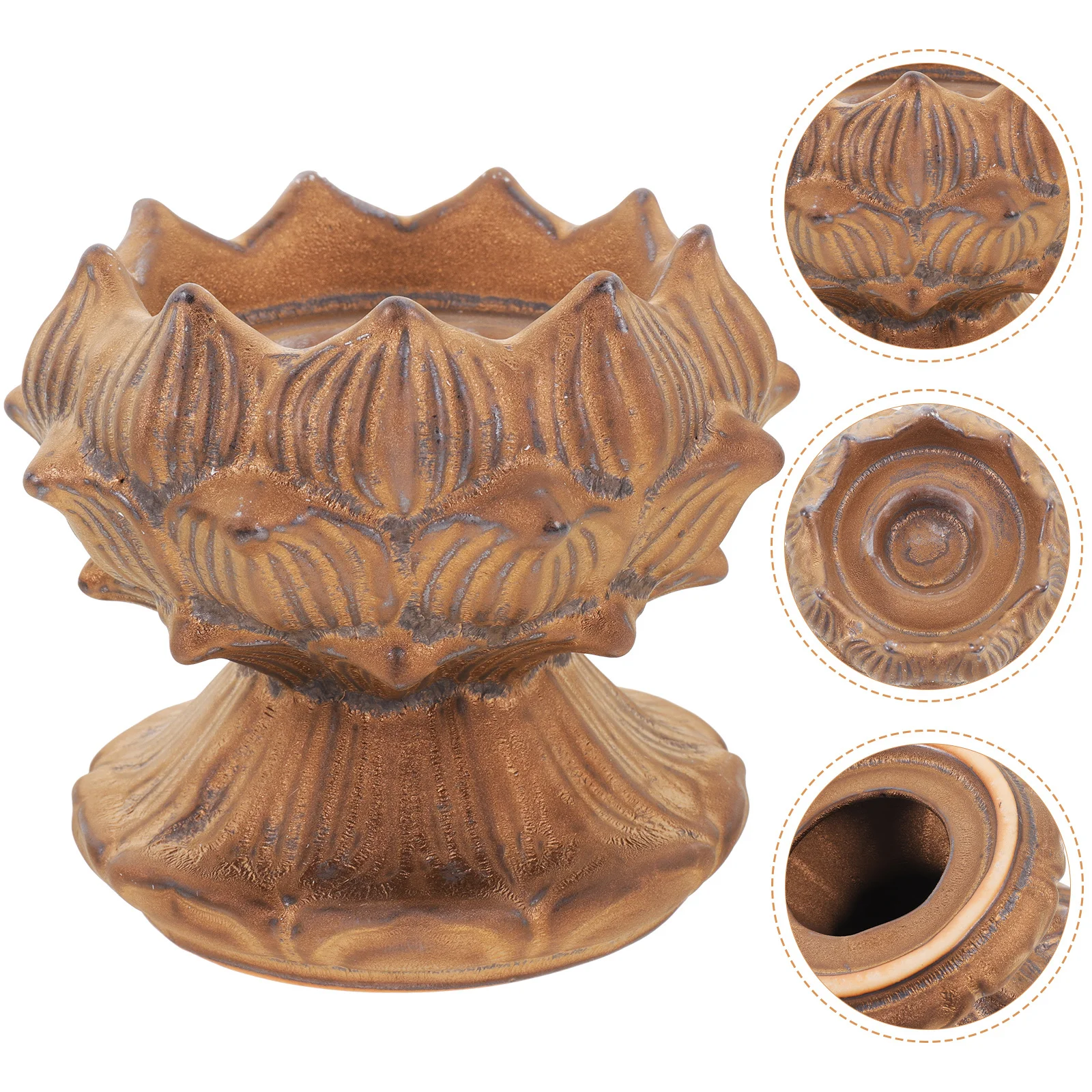 

Lotus Candleholder Vintage Ceramic Embossed Small Size Home Temple Decoration Peace Purity Enlightenment Ceramic Holder