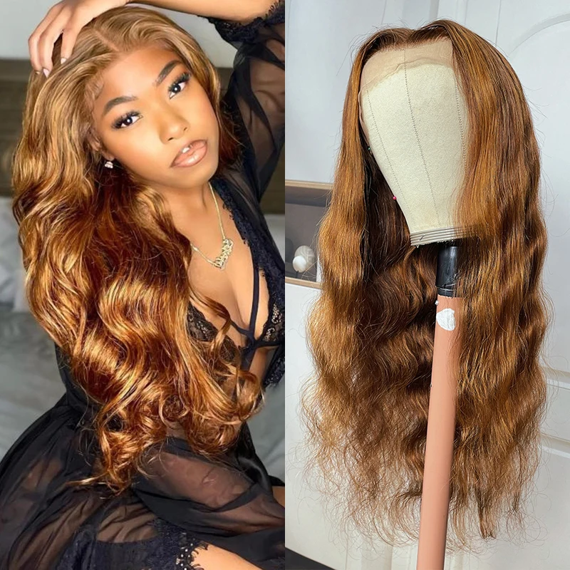 Julia Hair Ginger Brown Body Wave Frontal Wig 14-28inch Ombre Color Brazilian Body Wave Lace Front Wig 13x4 Human Hair Wigs