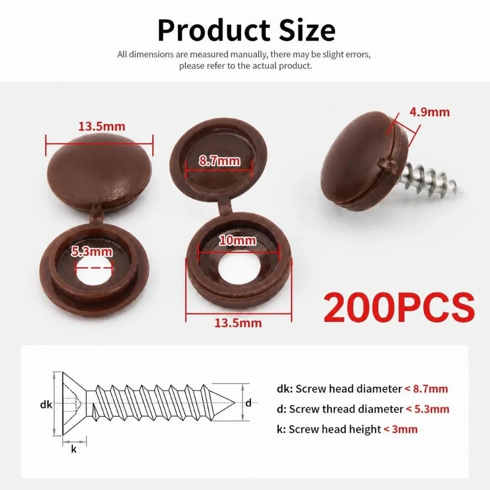 200pcs Practical M5 Size Screw Cap Covers Fold Snap Design Hinged Flip Cover Plastic Screw Caps Hinged Screw Caps Furniture