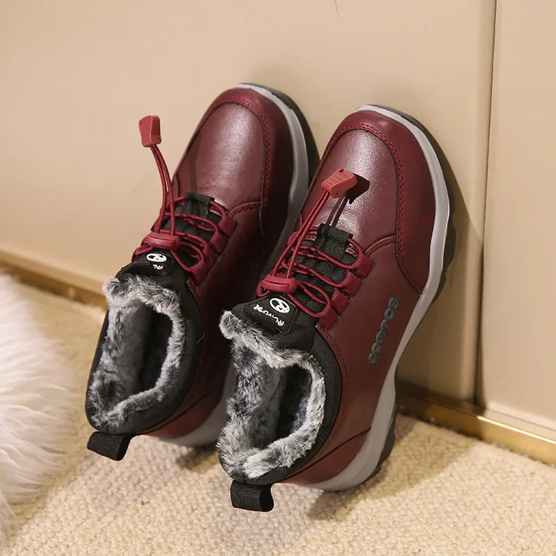 Women\'s Winter Trainers with Fur Leather Thick Sole and Padded Flats Platform Sneakers Women Shoes