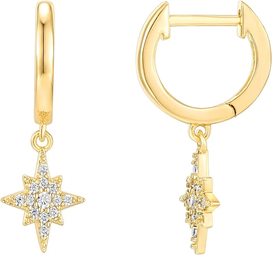 

14K Gold Plated Dangle Hoop Earrings with 925 Sterling Silver Posts for Women