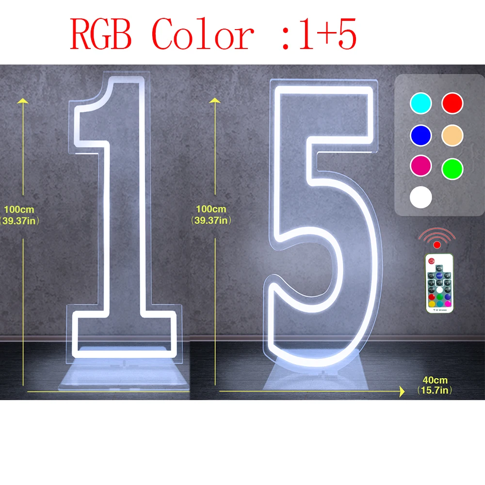100 cm Groot Formaat Dual Digit Neon Sign Acryl Digitale Licht voor Sweet 10 16 18 21 Verjaardagsfeestje decoratie