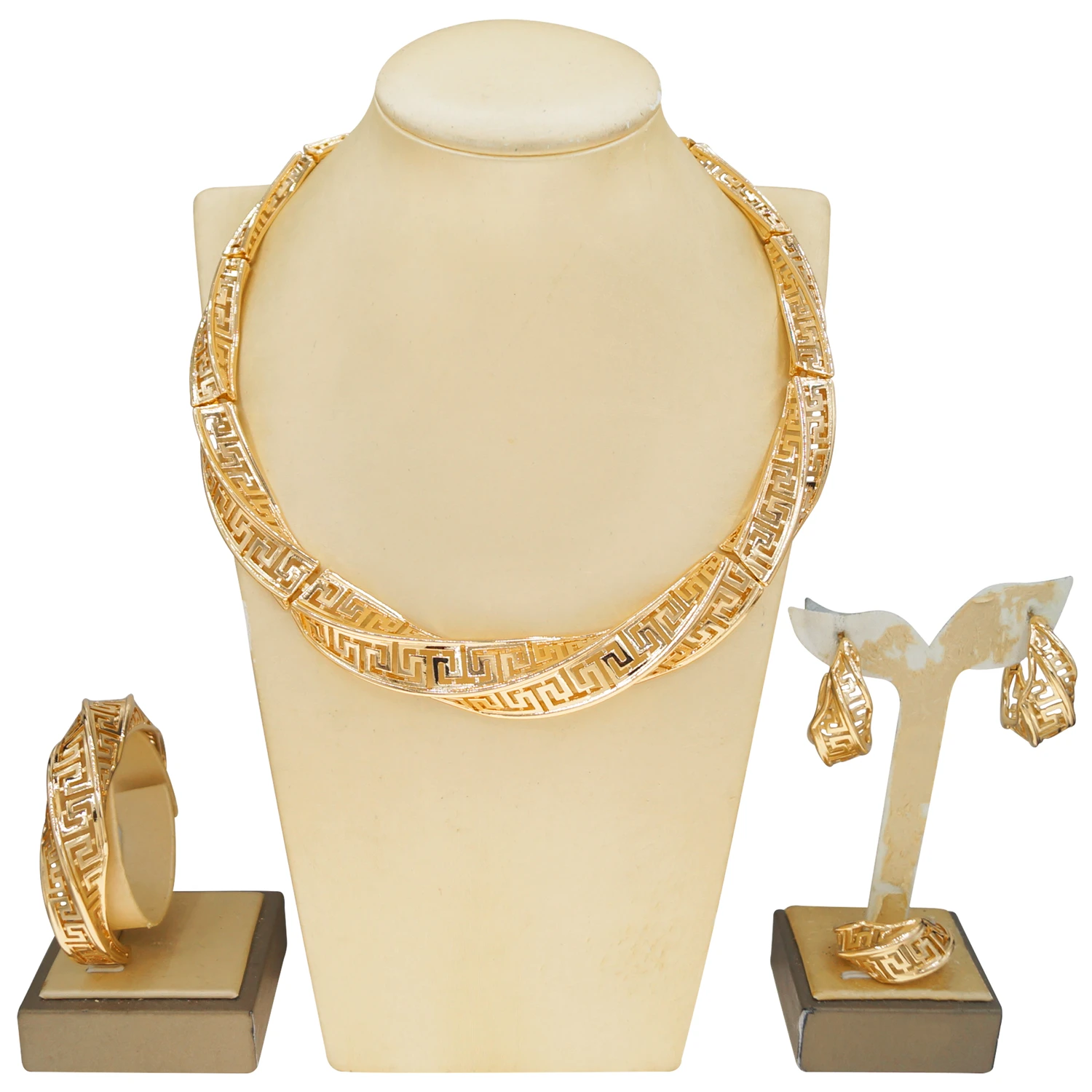 

Yulaili Italian Brazilian Gold Plated Jewelry Set for Women Geometric Earring Necklace African Fashion Accessories HC2500114